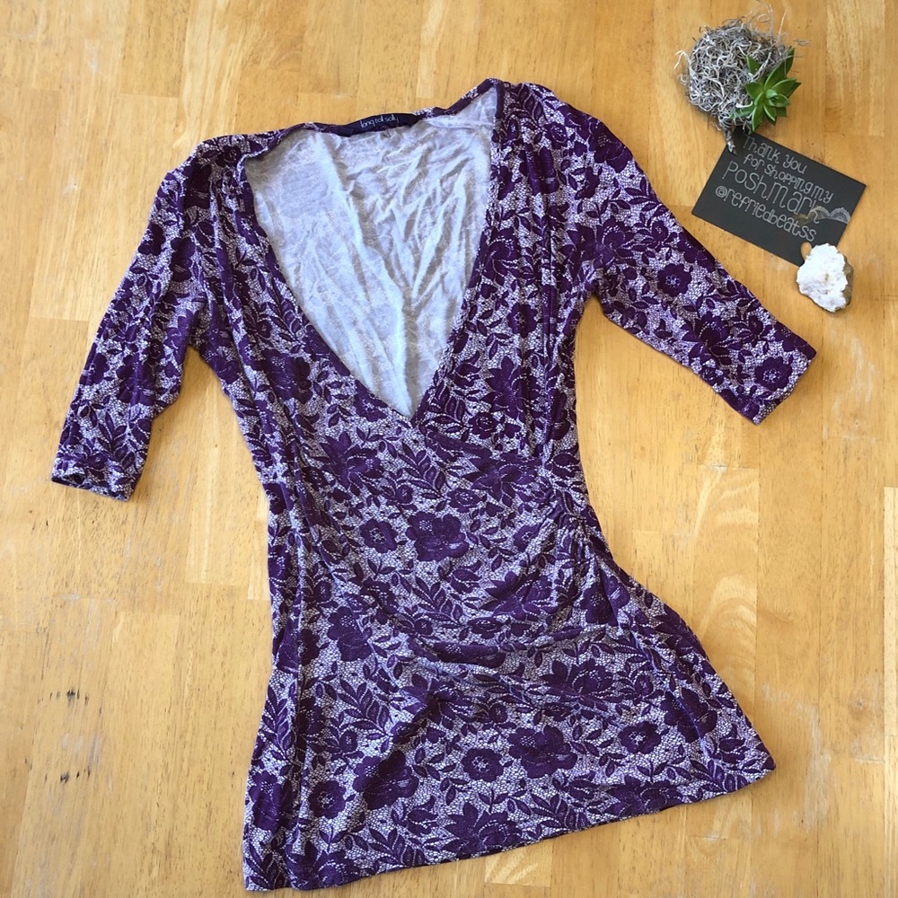 Long tall sally Purple faux cotton floral flower Wrap Top